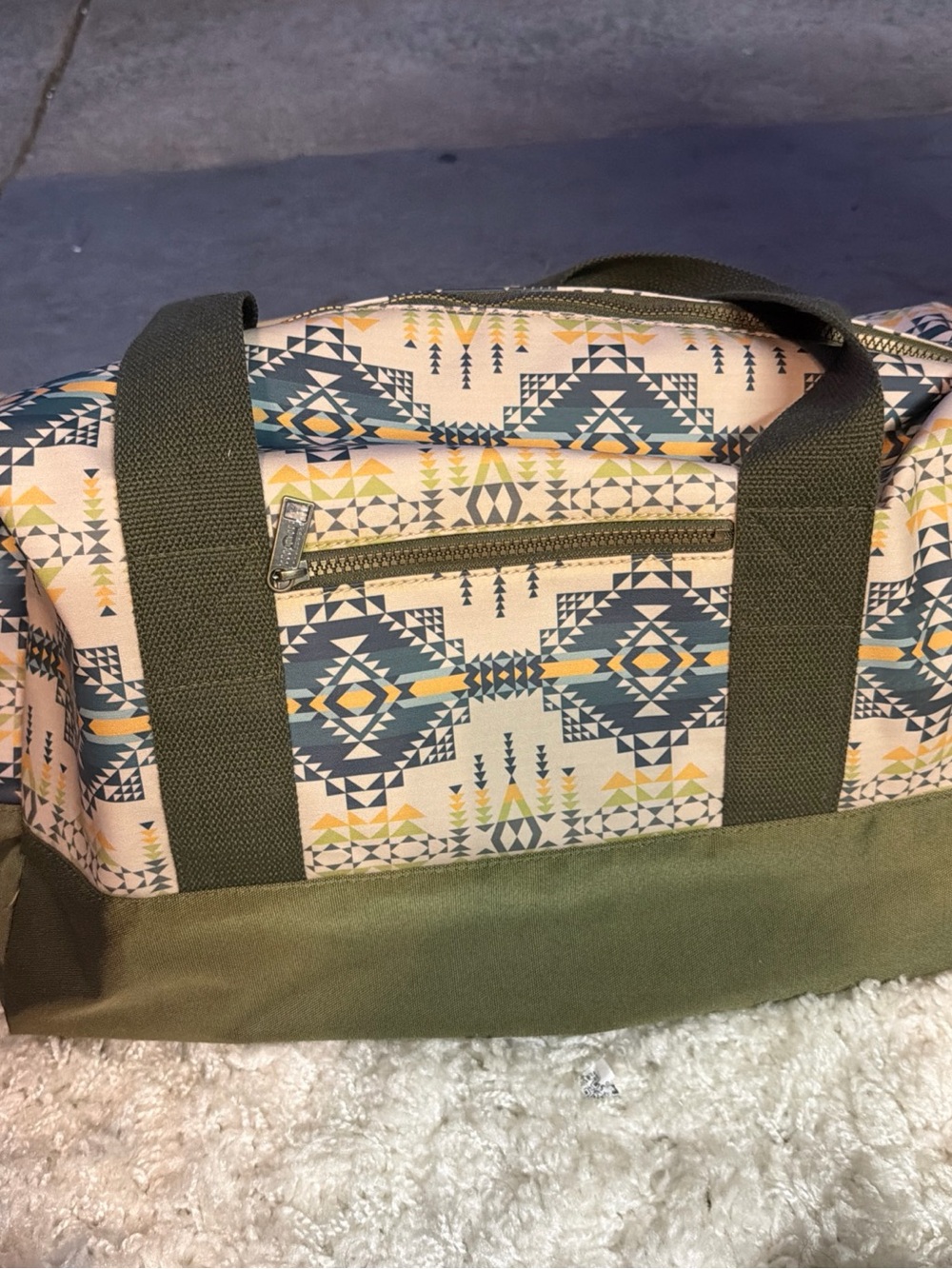 Pendleton Olive & Teal Patterned Weekender Duffel Bag - Picture 6 of 6